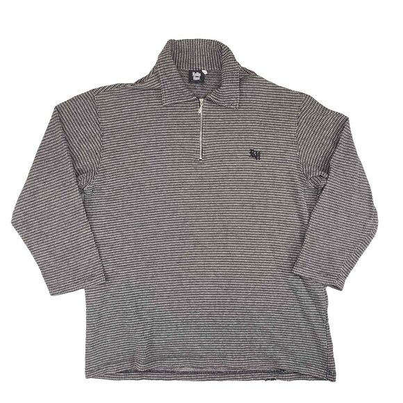 Vintage Rollin Hard Houndstooth 3/4 Sleeve Sweater Mens Large Distressed 1/4 Zip - Picture 1 of 11